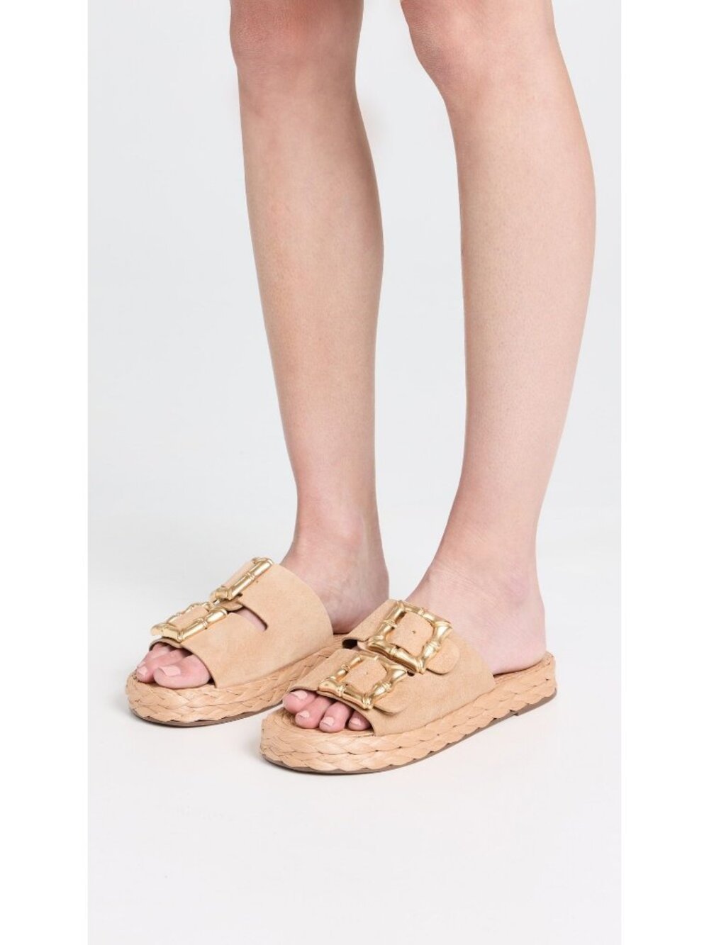Schutz Enola Rope Flat Suede Platform Slide Sandals Tan Size 9
